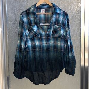 Dip-dyed plaid button down